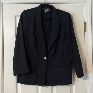 VINTAGE PROPHECY BY SAG HARBOR BLACK LINEN BLAZER W/ SHOULDER PADS PETITE SZ 10
